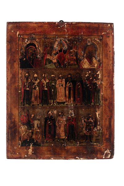 Icona su tavola dei santi protettori, Russia, XIX secolo