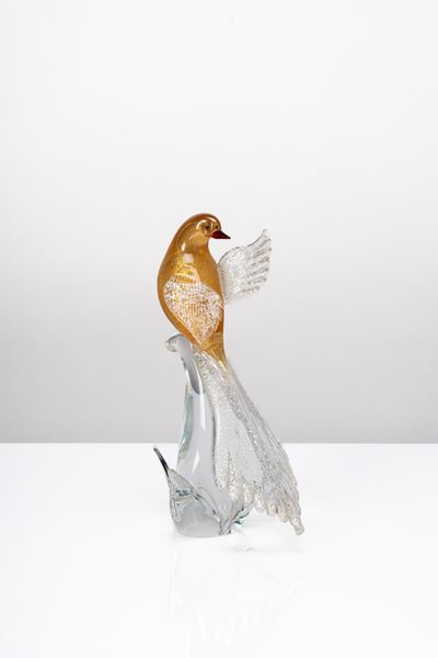 Scultura in vetro massiccio, uccellino, manifattura muranese (1990 circa)