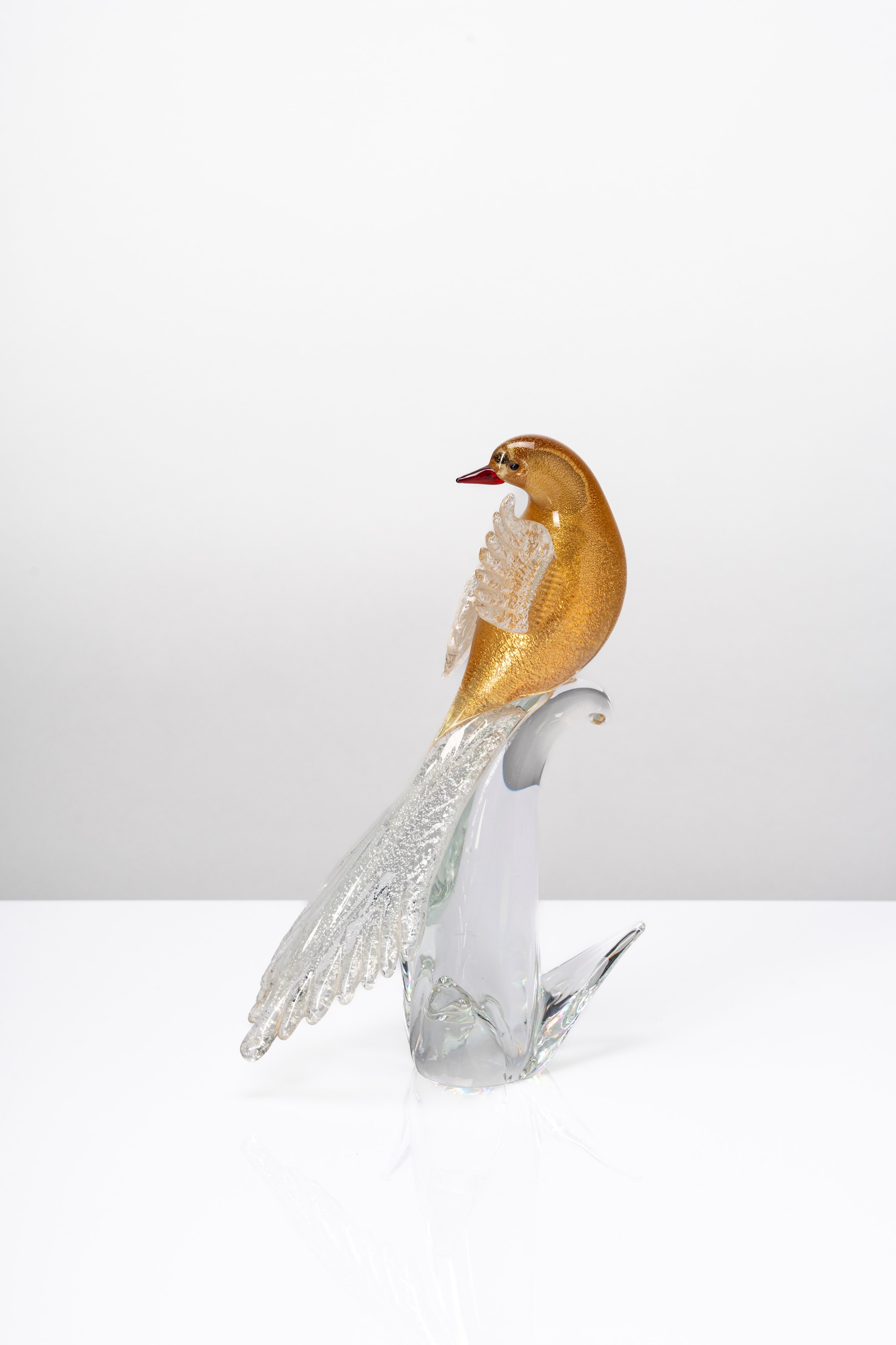 Manifattura Muranese - Scultura in vetro massiccio, Uccellino, Murano, 1990 circa