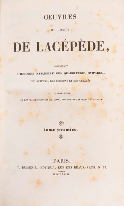 Opere del Conte de Lacépède, Storia naturale dei quadrupedi, ovipari, serpenti, pesci e cetacei (...
