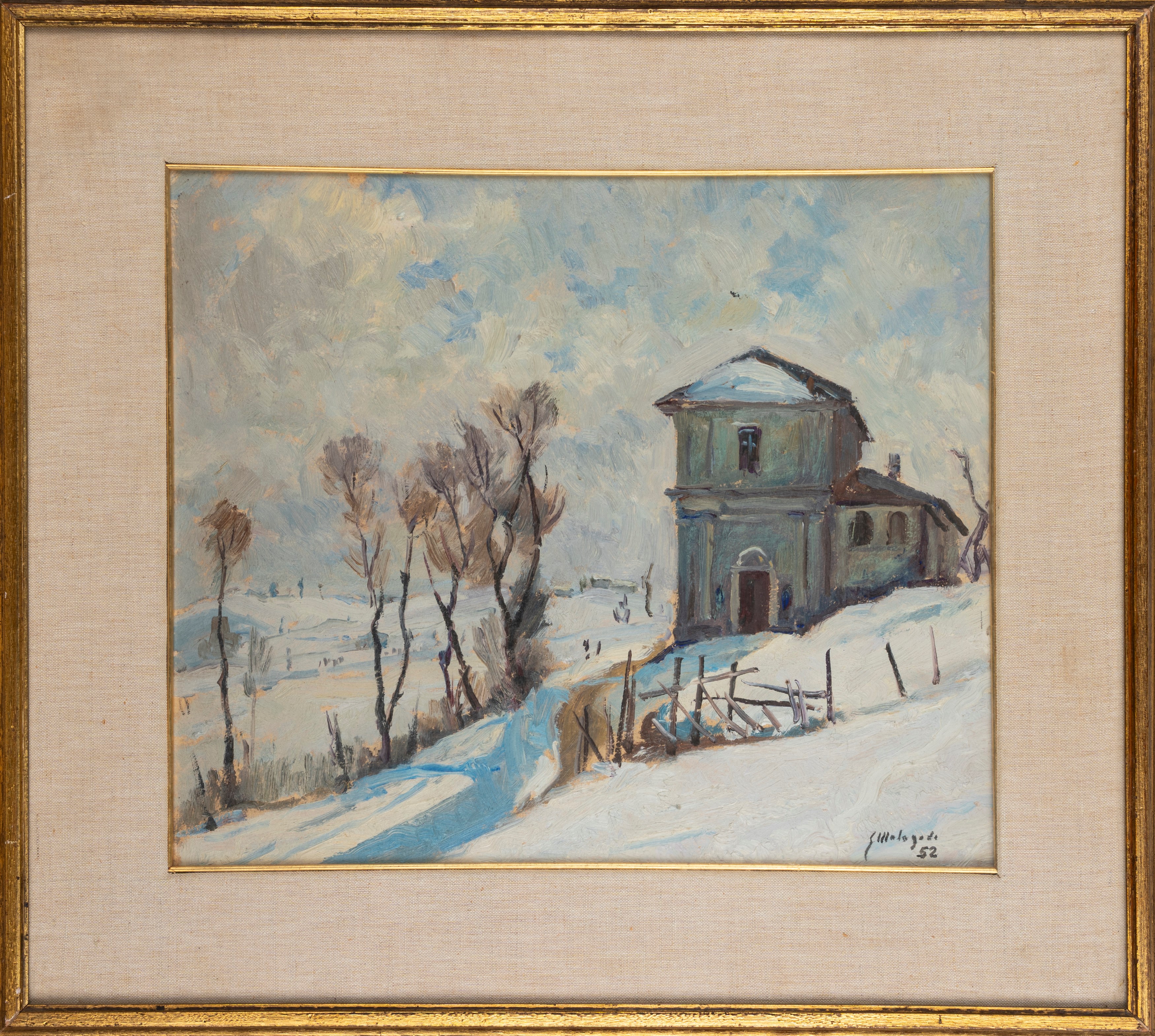 Giuseppe Malagodi - Paesaggio innevato, olio su masonite (1952)