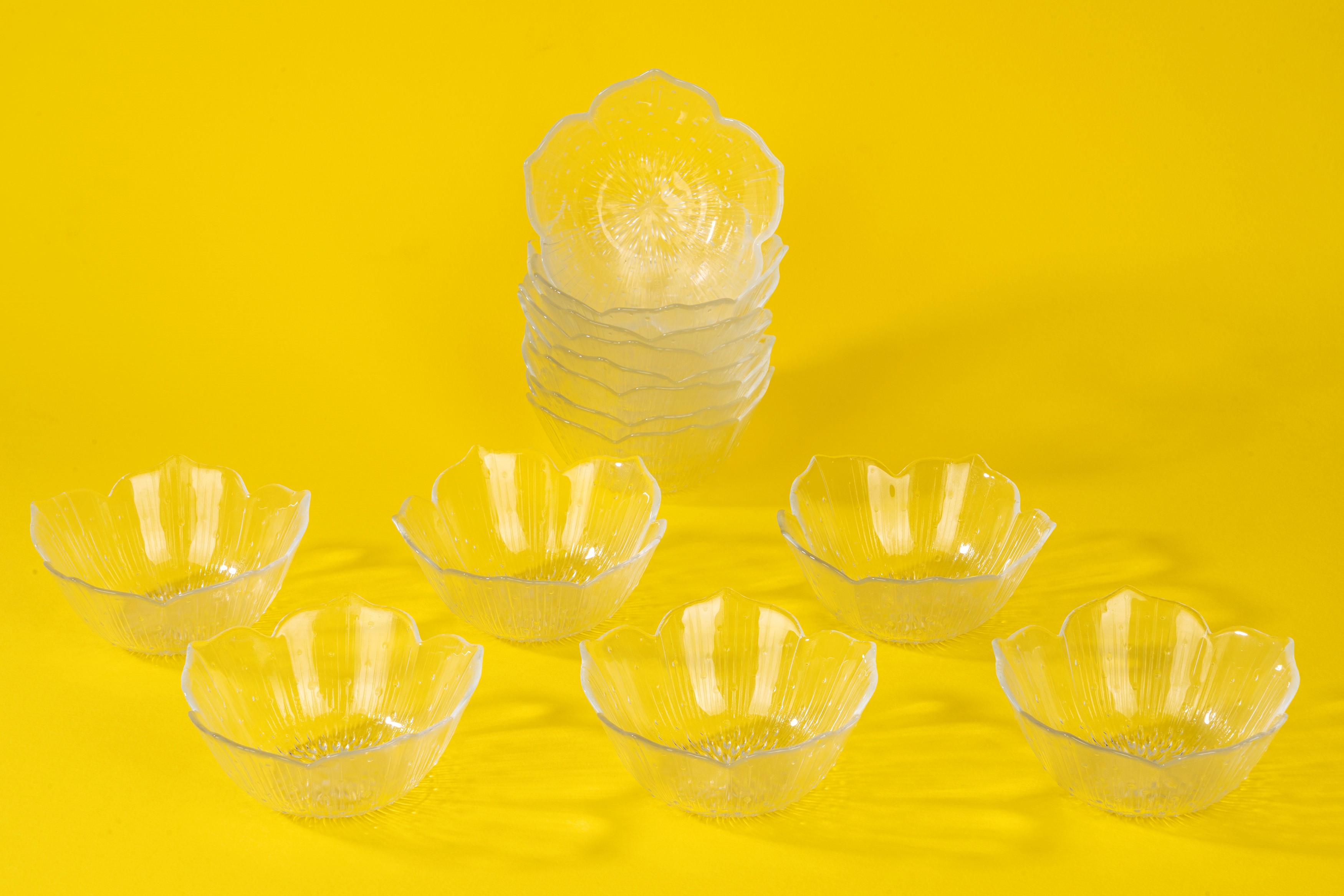 Set di 14 coppe da gelato, vetro trasparente a forma di fiore