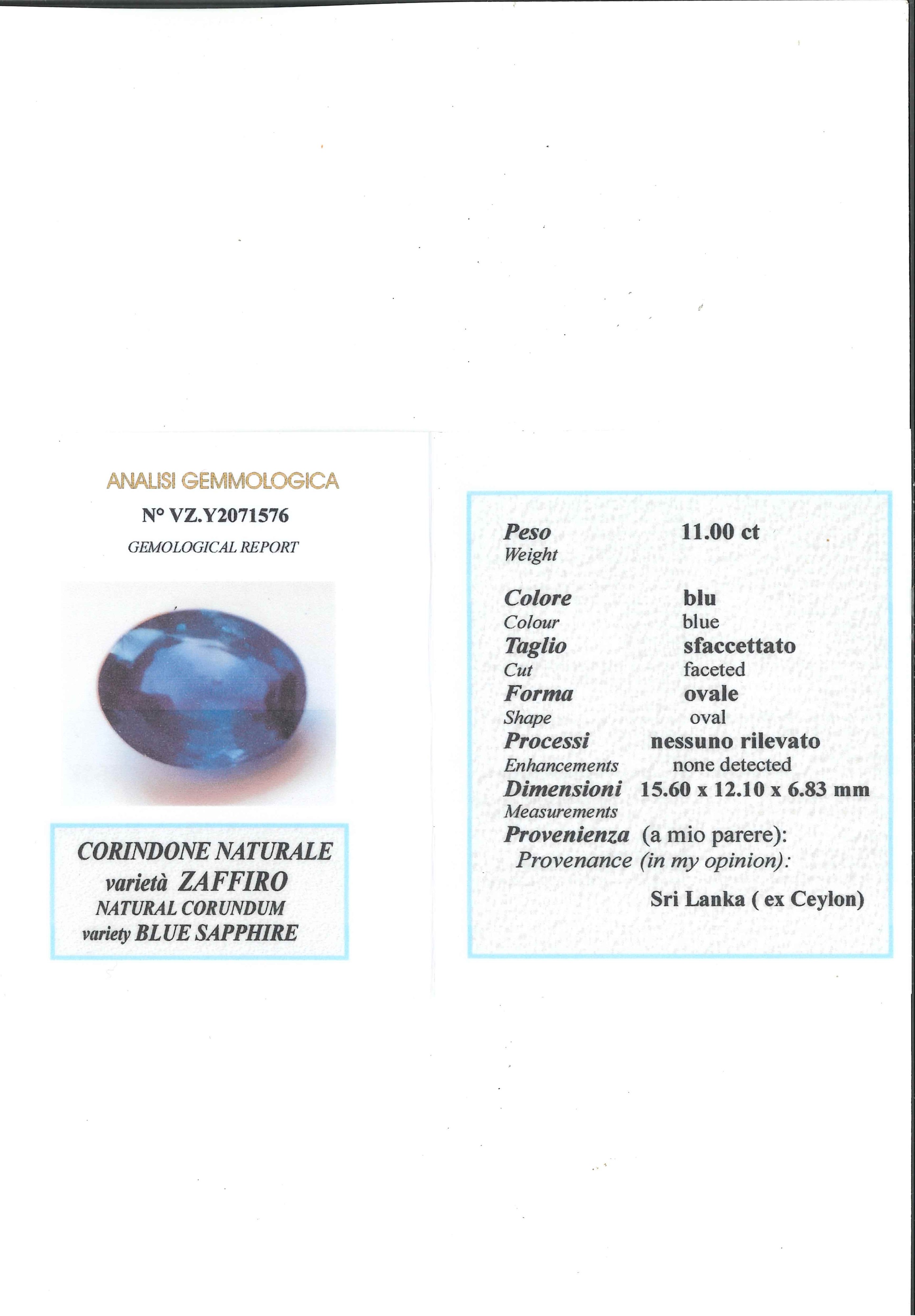 Anello in oro bianco 18k con zaffiro Ceylon (no heat) e diamanti