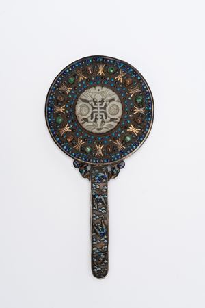 Specchio in argento, giada e smalti, Cina, tarda dinastia Qing / periodo della Repubblica