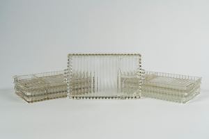 Sette vassoietti da antipasto biansati in vetro costolato trasparente