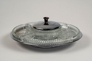 Kromex Lazy Susan vassoio girevole in metallo cromato e vetro per antipasto