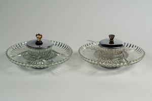 Kromex Lazy Susan coppia di vassoi girevoli  in metallo cromato e vetro per antipasti