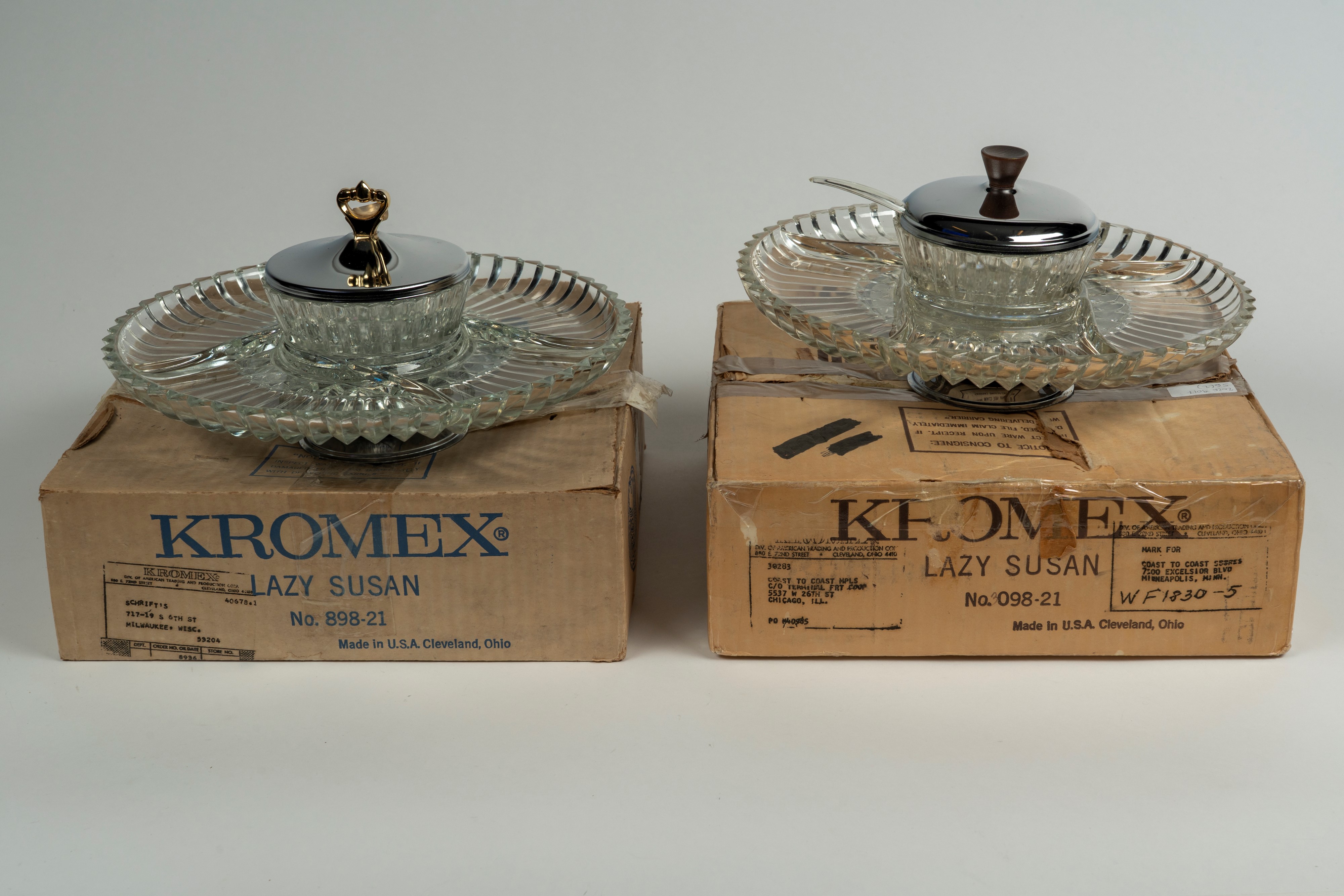 Kromex Lazy Susan coppia di vassoi girevoli in metallo cromato e vetro per antipasti