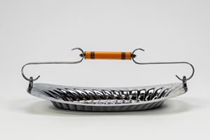 Cestino con manico in metallo cromato e bachelite