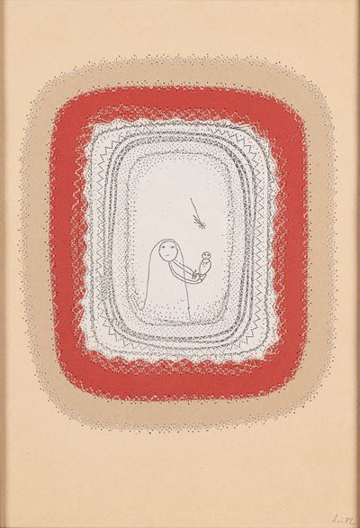 Senza titolo (collage di carte colorate, inchiostro e xerografia, cucito)
