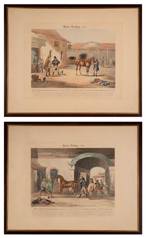 &ldquo;Horse Dealing No. 1&rdquo; e &ldquo;Horse Dealing No. 2&rdquo;, due incisioni a colori entro cornice in legno, secolo XIX