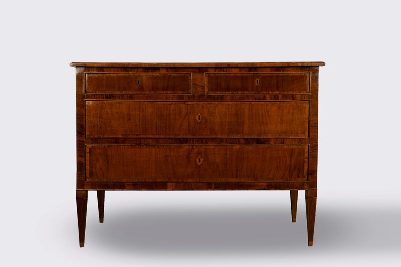 Cassettone stile Luigi XVI, secolo XVIII, in legno intarsiato