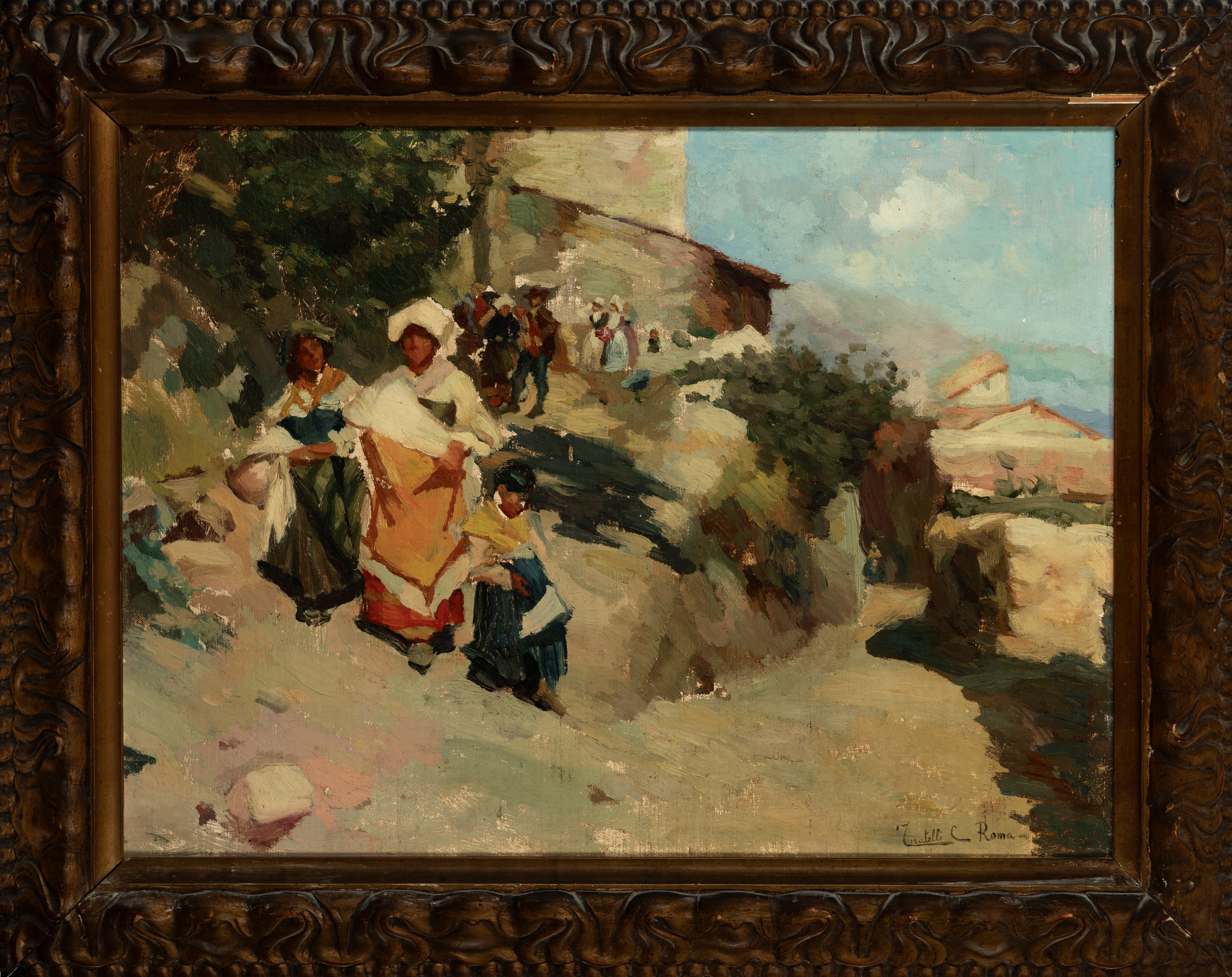 Cesare Tiratelli - Bozzetto per Battesimo in Ciociaria (olio su cartone telato)