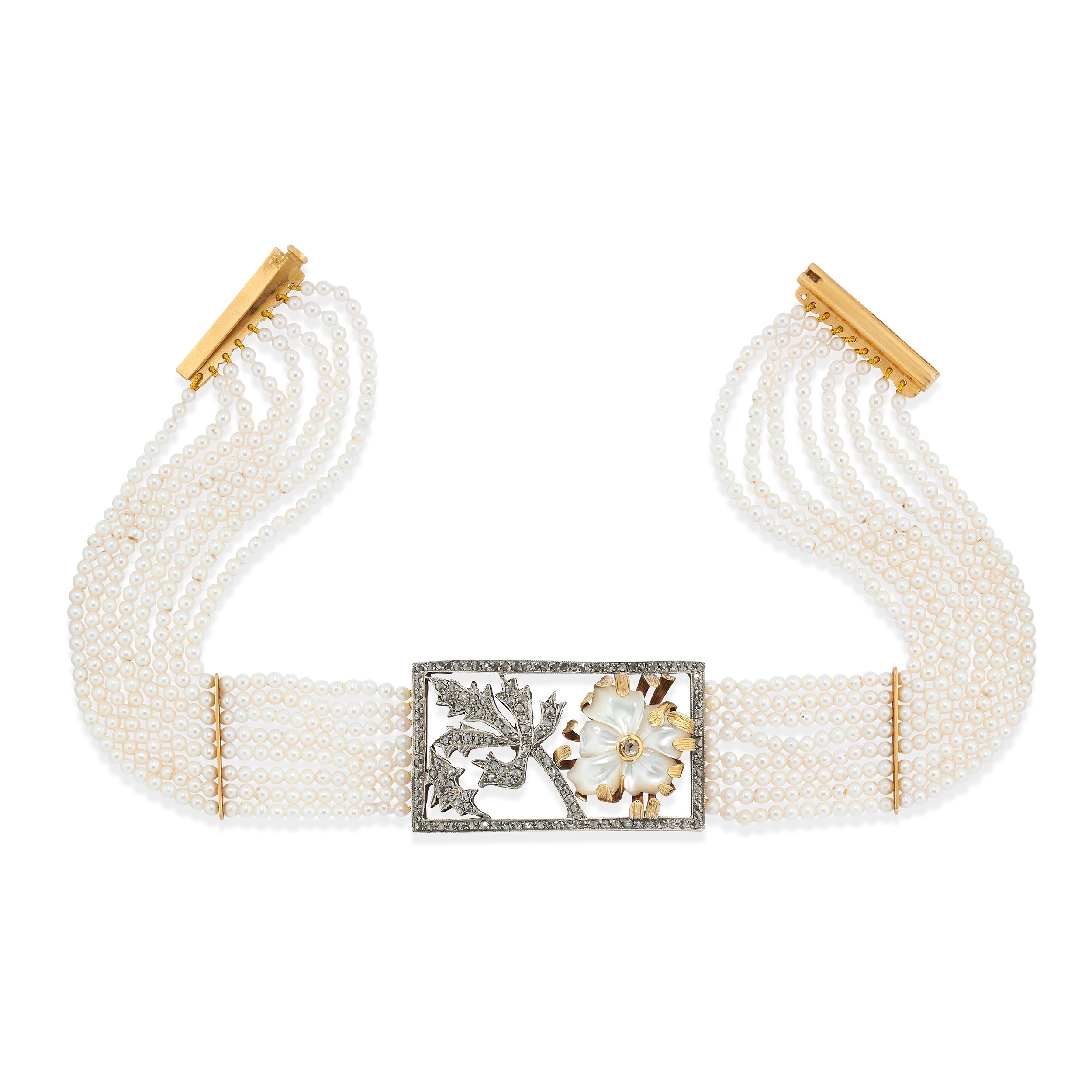 Demi-parure con perle coltivate in oro giallo 18k e argento