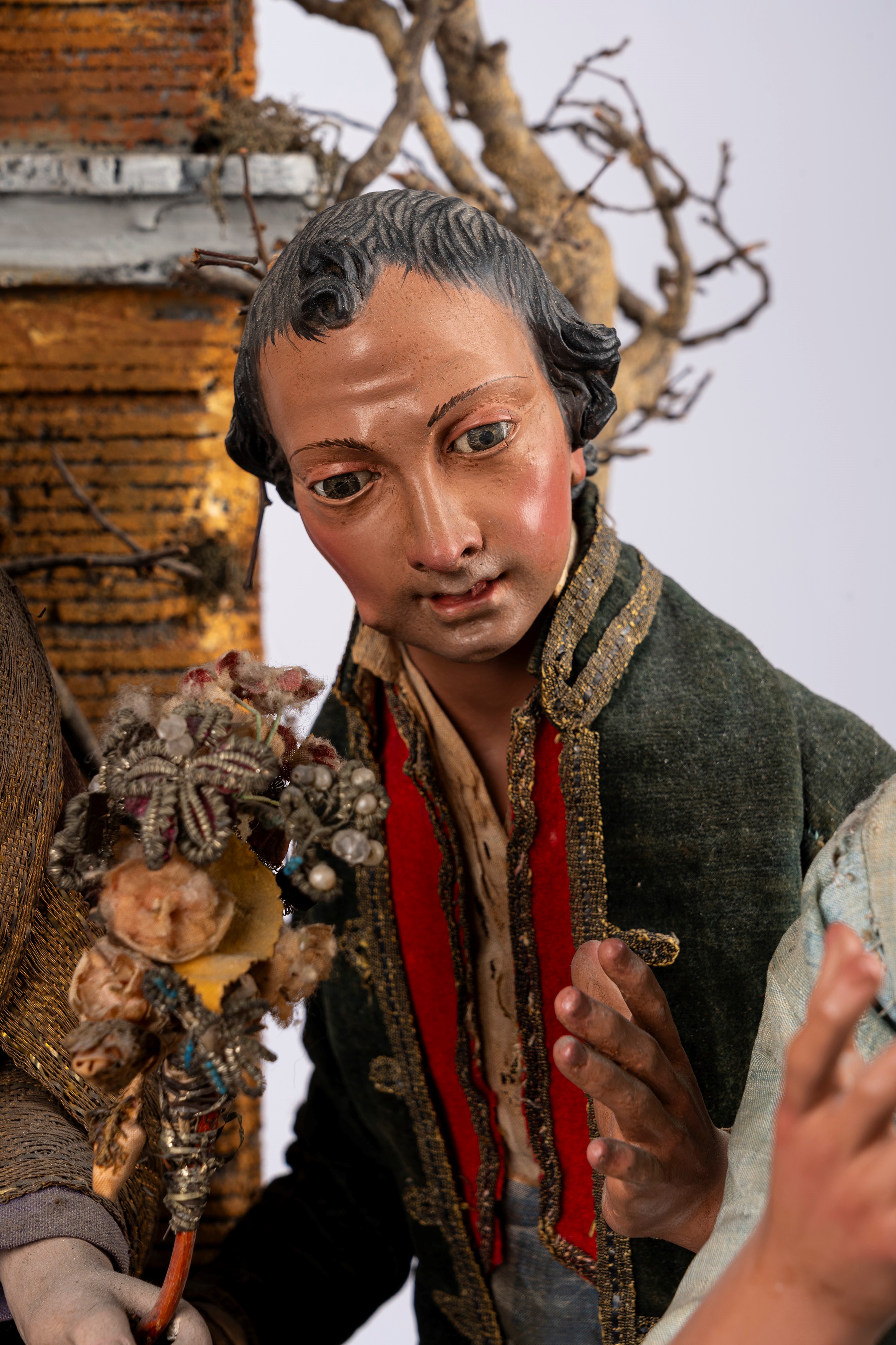 Presepe con la Natività, tre pastori e un angelo. Napoli, secolo XIX