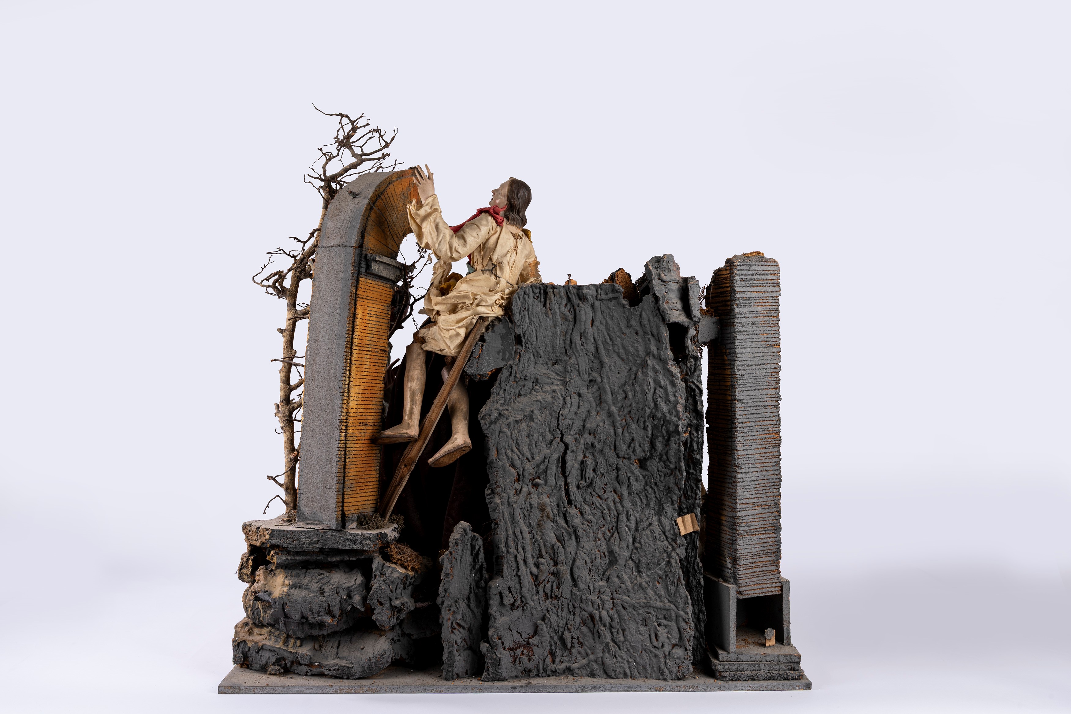 Presepe con la Natività, tre pastori e un angelo. Napoli, secolo XIX