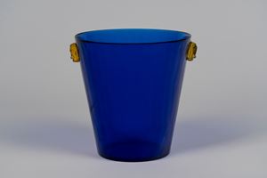 Secchiello porta ghiaccio in vetro blu di Murano