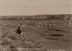 Enqampment of bloods, black feet piegans and sarcee indians near Gleichen