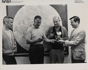Spiro Agnew and Apollo 10 astronauts, mascot Snoopy, Kennedy Space Center, Florida