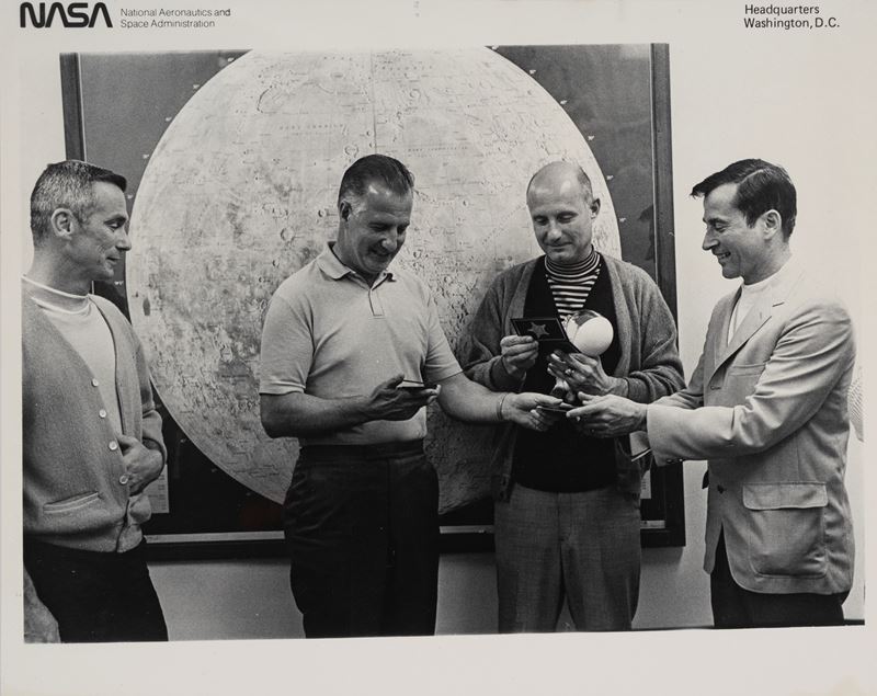 Spiro Agnew and Apollo 10 astronauts, mascot Snoopy, Kennedy Space Center, Florida
