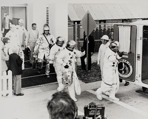 The Apollo 14 astronauts wave to well-wishers, Kennedy Space Center, Florida