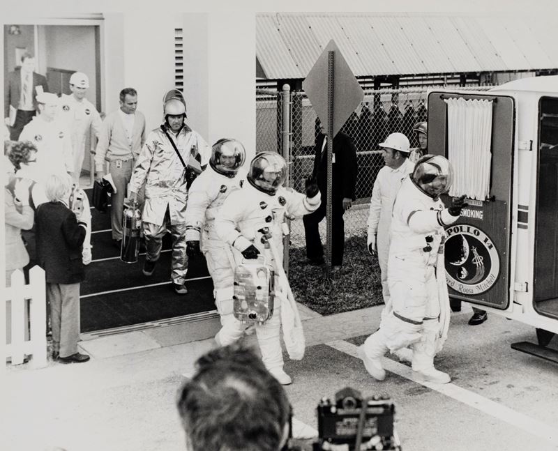The Apollo 14 astronauts wave to well-wishers, Kennedy Space Center, Florida