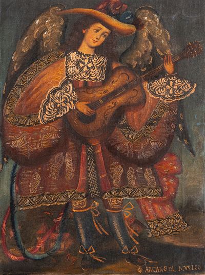 Arcangelo musicante, olio su tela