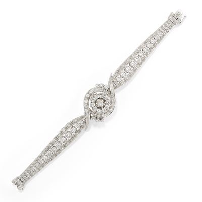 Bracciale in oro bianco 18k con diamanti, motivo centrale a rosone contrarié