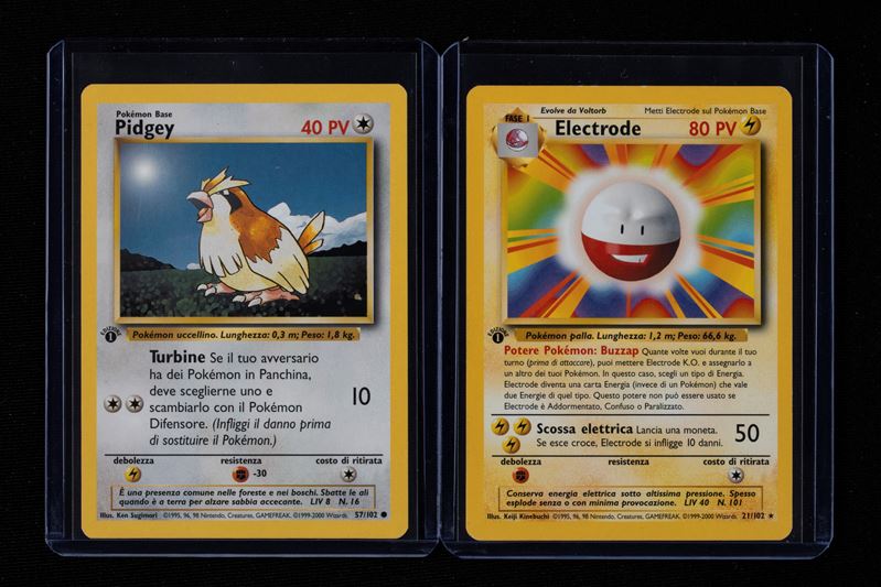Pidgey e Electrode Set Base 1° Edizione Italian - RAW (Near Mint)