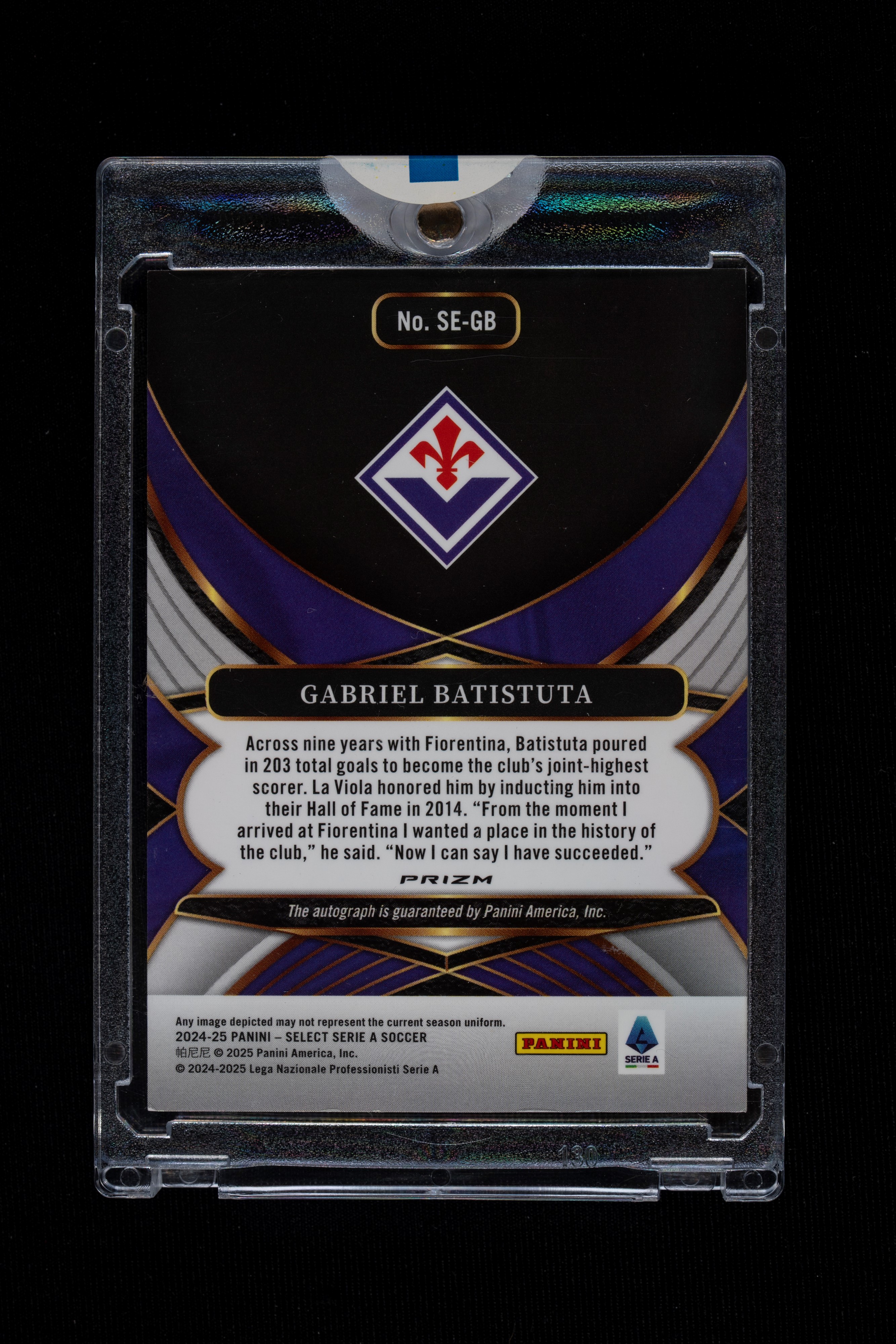 Gabriel Batistuta - Signed Card - Fiorentina - Panini Select Serie