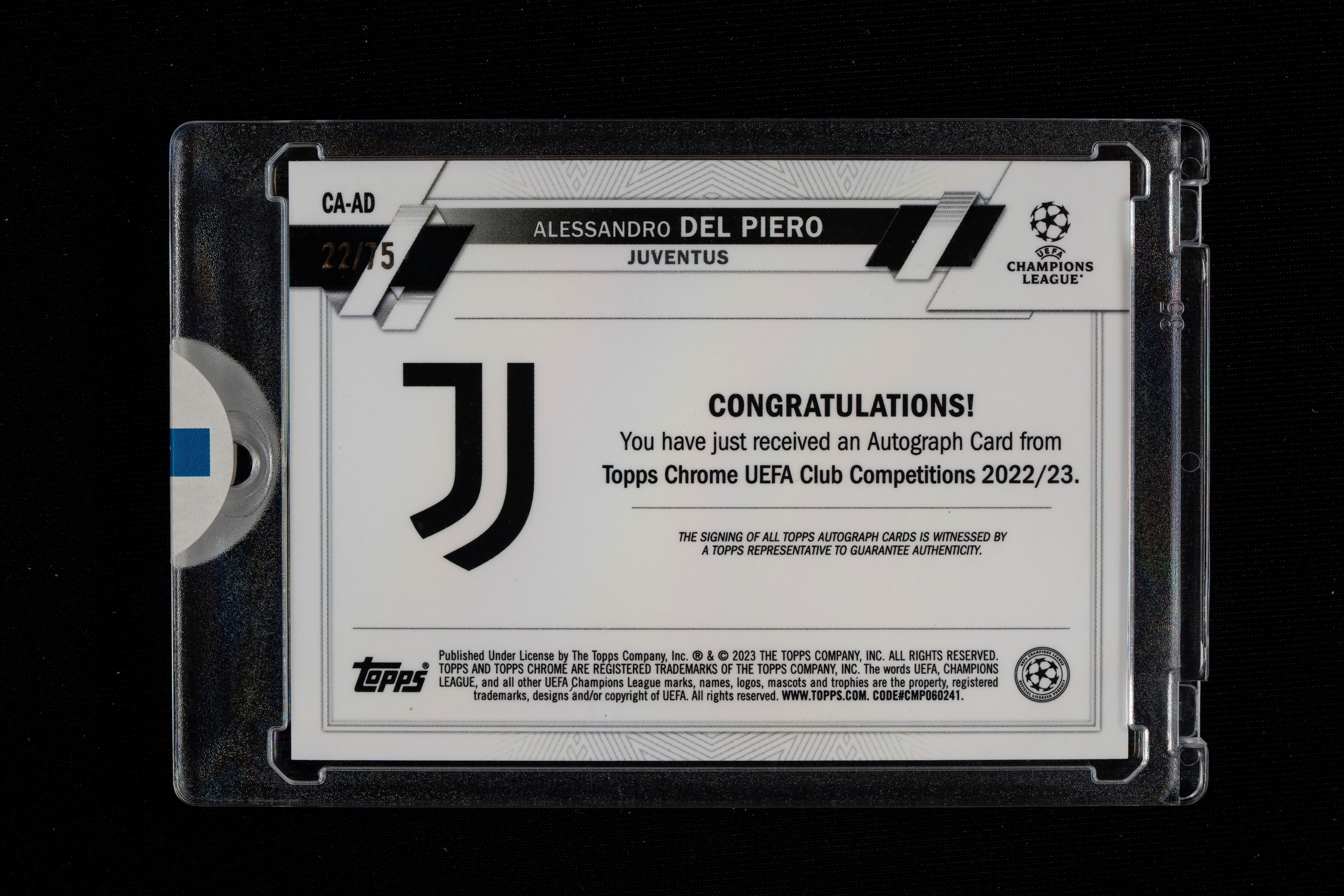 Card autografata - Juventus - Topps Chrome Uefa Club Competitions 2022/23 - Numerata su 75