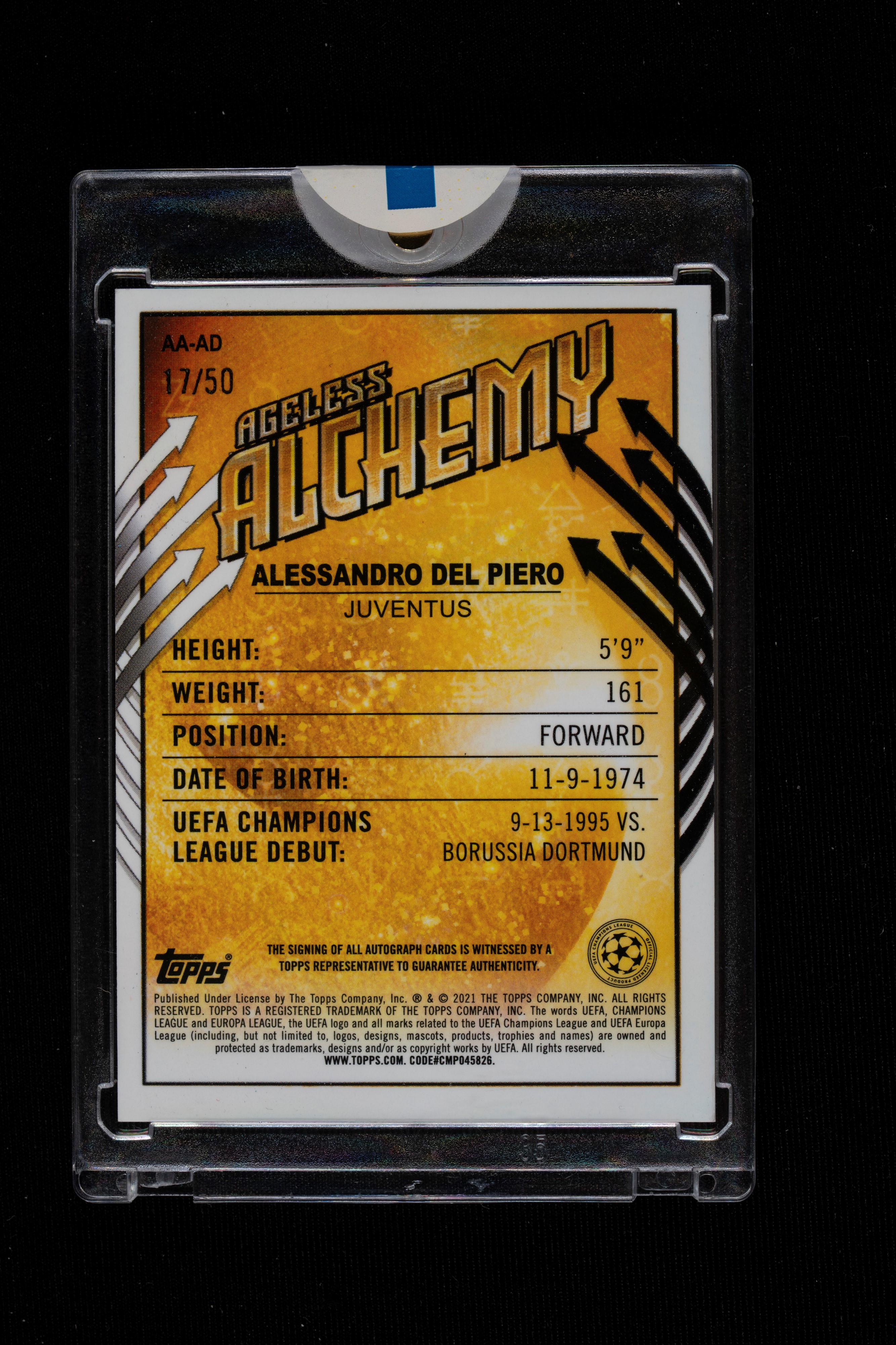 Alessandro Del Piero - Signed Card - Juventus - Topps Merlin 2021