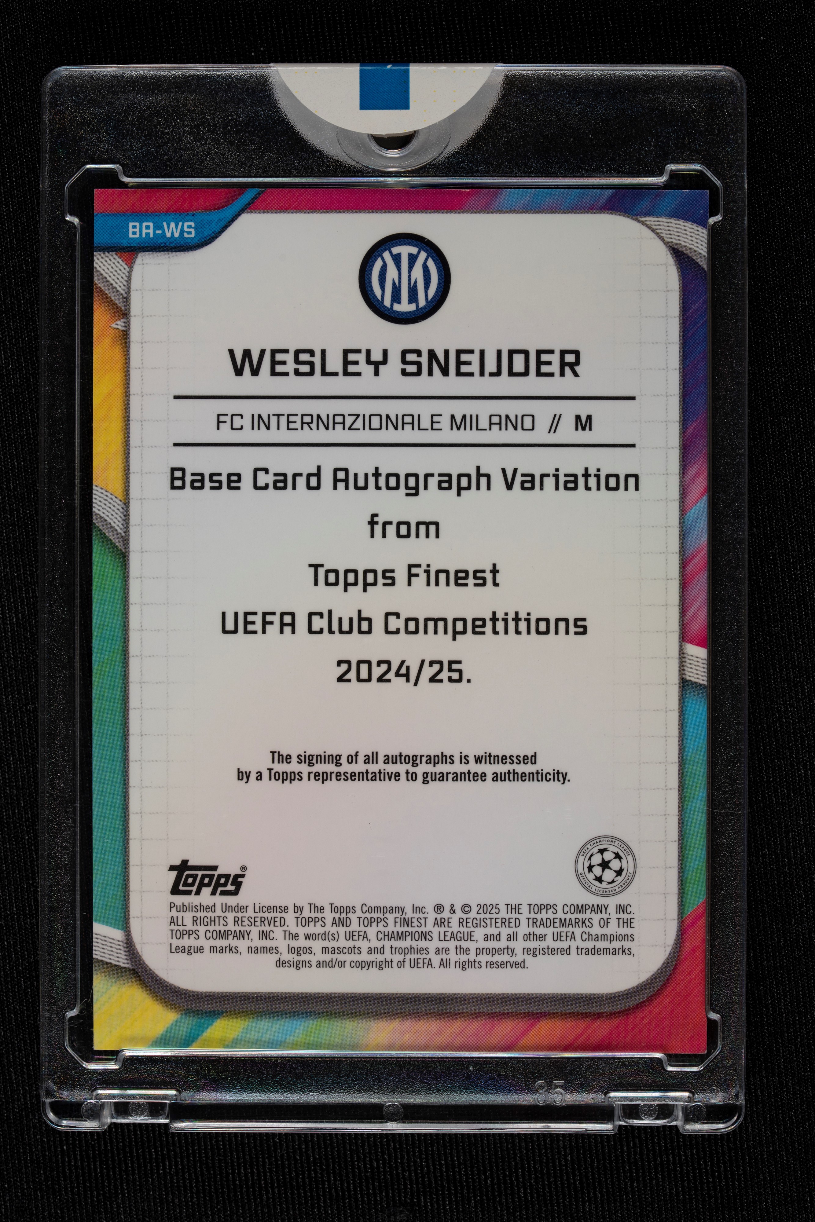 Wesley Sneijder - Signed Card - Inter - Topps Finest Uefa Club 