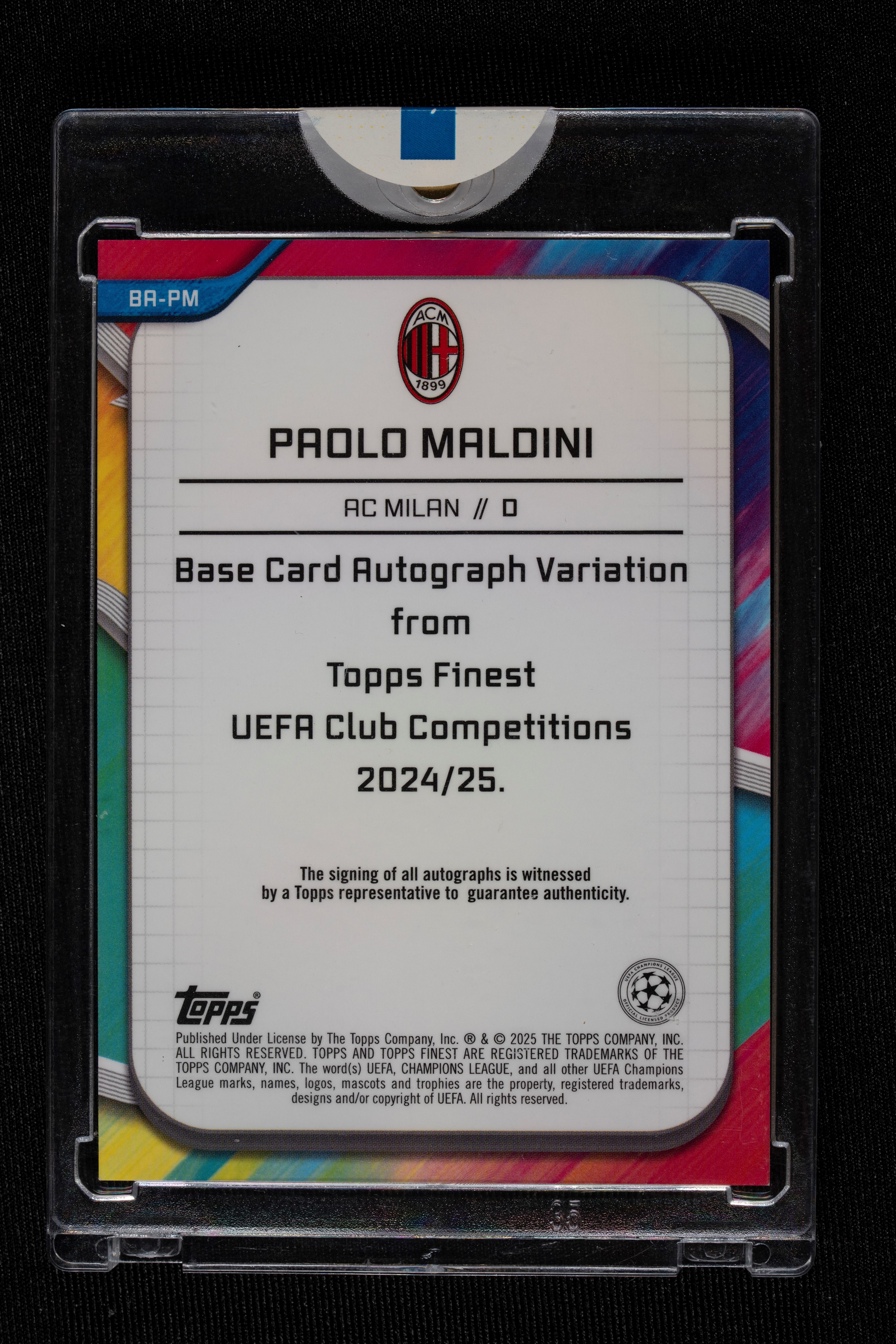 Paolo Maldini - Signed Card - AC Milan - Topps Finest UEFA Club 