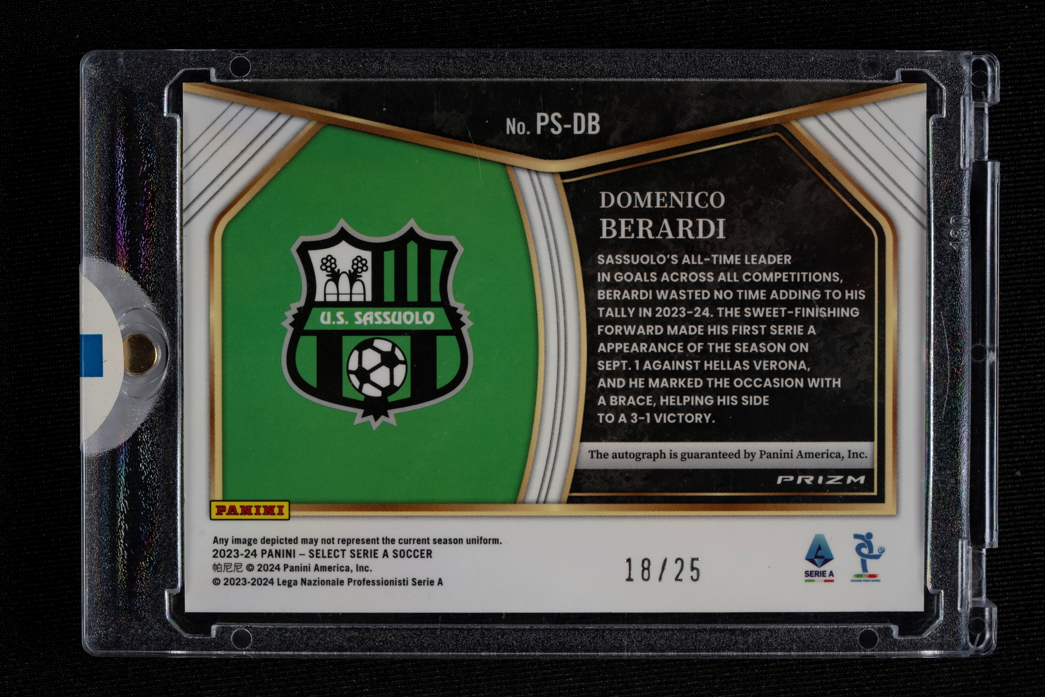 Card autografata - Sassuolo - Panini Select Serie A 2023/24 - Numerata su 25