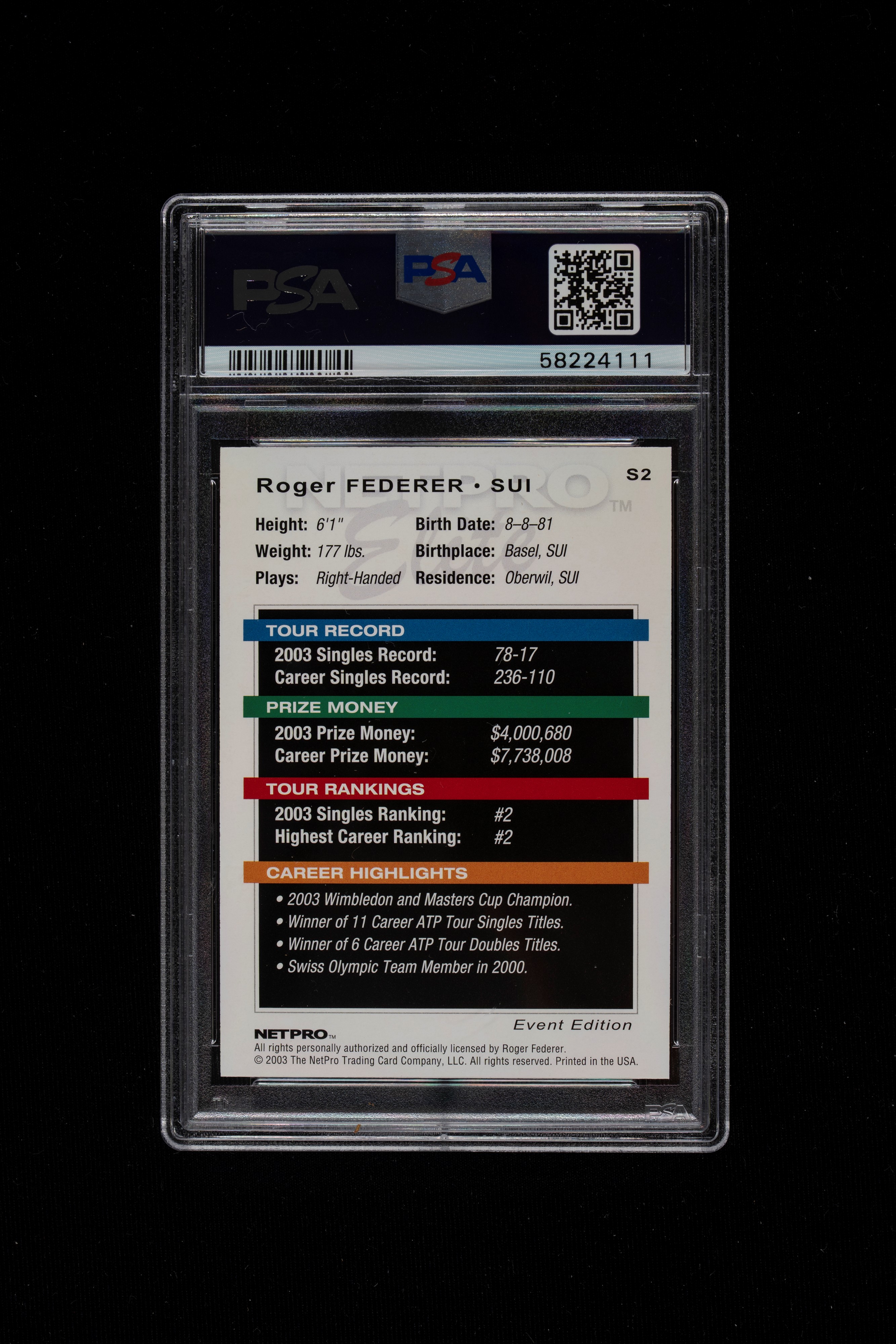 Roger Federer - Graded card - Netpro Elite - Event Starter - 2003