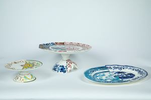 CTRLZAK Art & Design Studio &times; Seletti &mdash; Hybrid design. Due alzate di diverse misure e un vassoio da portata di forma ovale in porcellana bianca decorata in policromia e con dorature a motivo asiatico europeo. New Bone China.