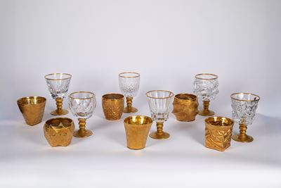 Capricio Gold Crystal Glass Set Composto da Sei Bicchieri da Acqua e Sei Calici da Vino in Crista...