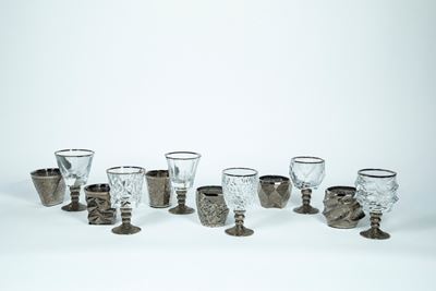 Capricio Platinum Crystal Glass Set Composto da Sei Bicchieri e Sei Calici da Vino in Cristallo M...