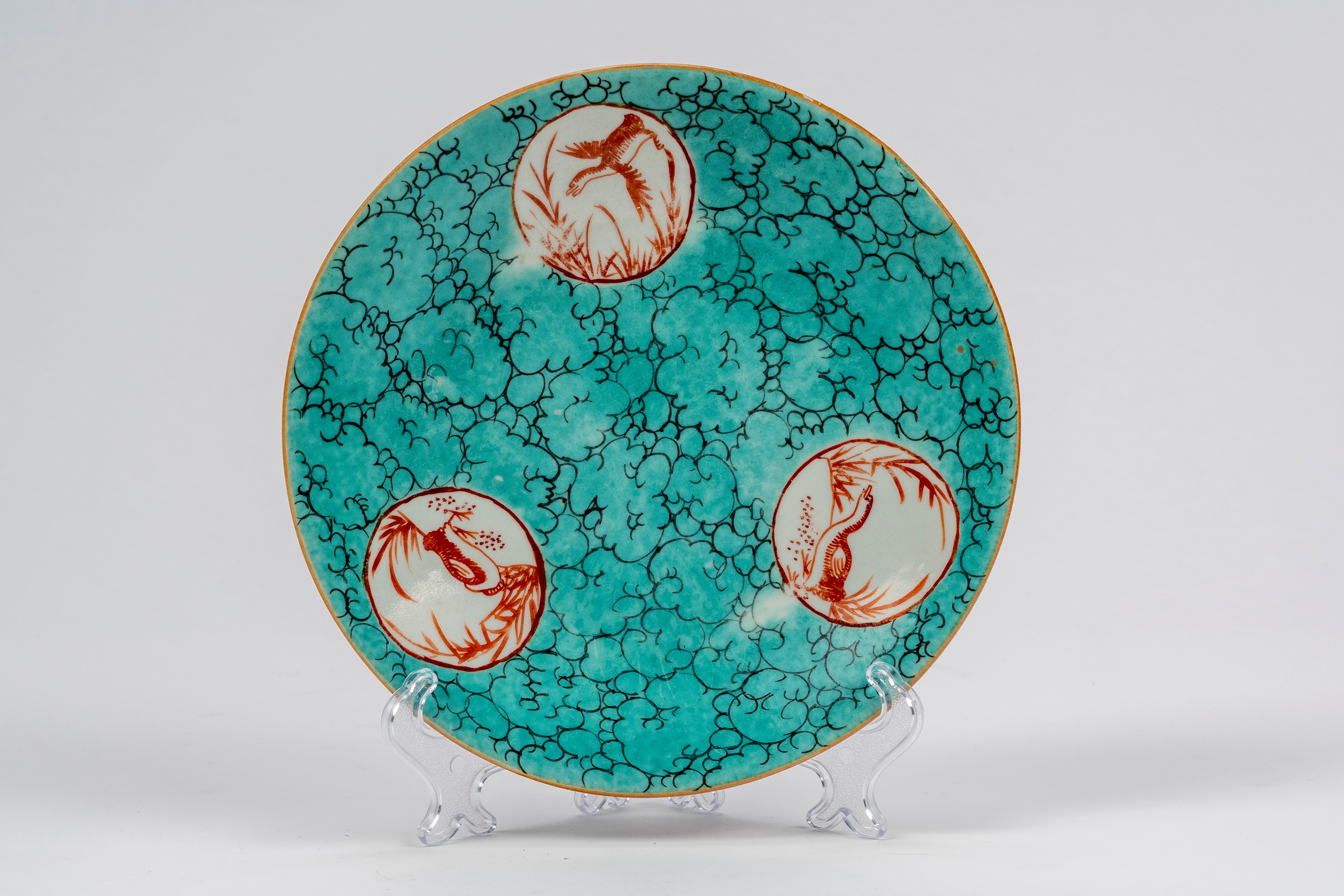 Ciotola e piatto in porcellana famiglia rosa a fondo turchese, Cina, dinastia Qing