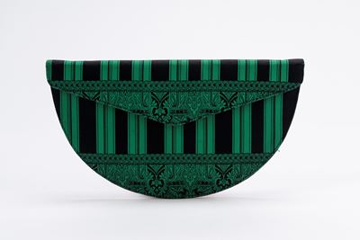 Pochette a mezzaluna in grosgrain stampato verde e nero