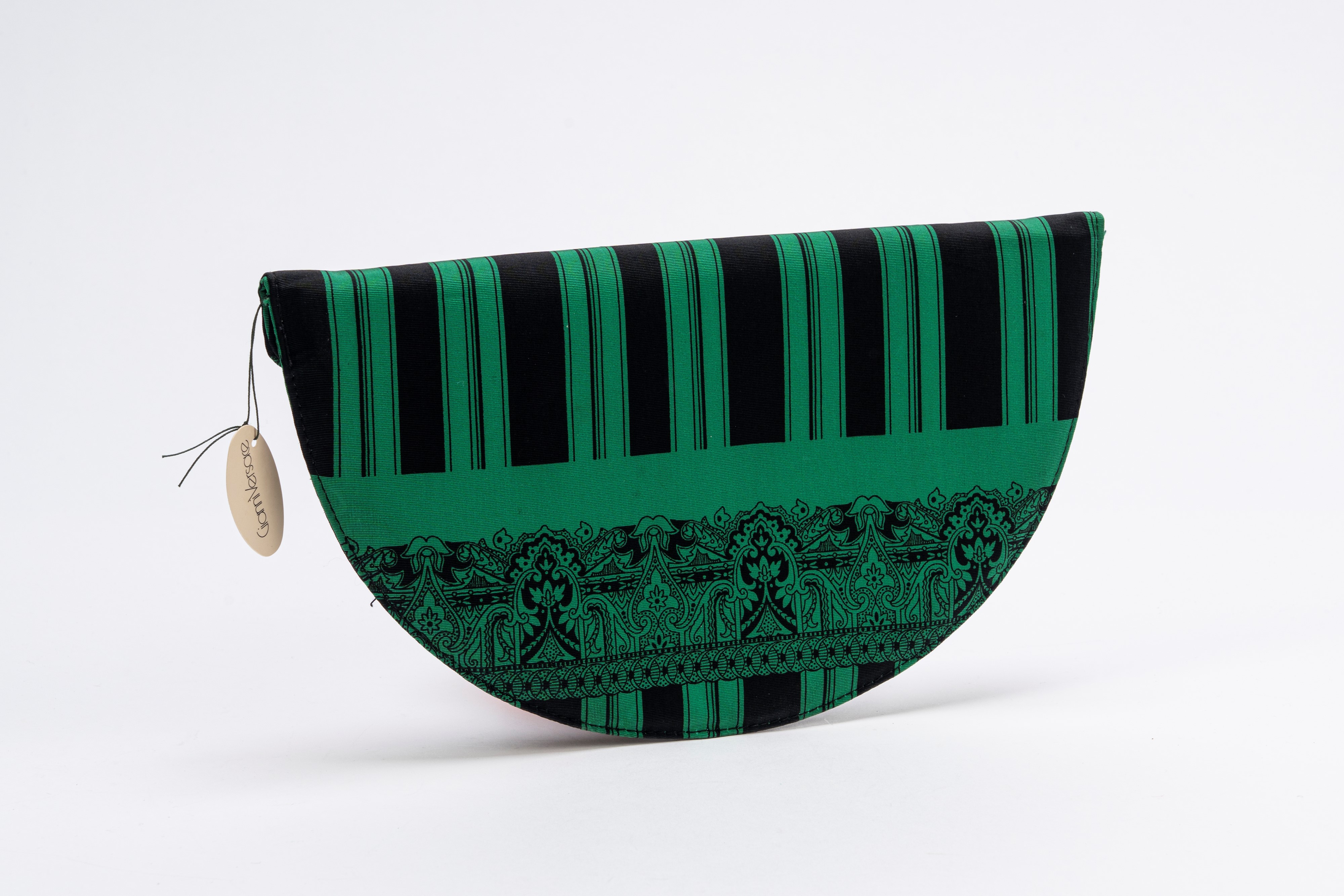 Gianni Versace - Pochette a mezzaluna in grosgrain stampato verde e nero