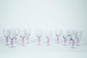 Villeroy & Boch, New Cottage Rose. Set di sei calici da vino e sei calici d'acqua con stelo costolonato color ametista