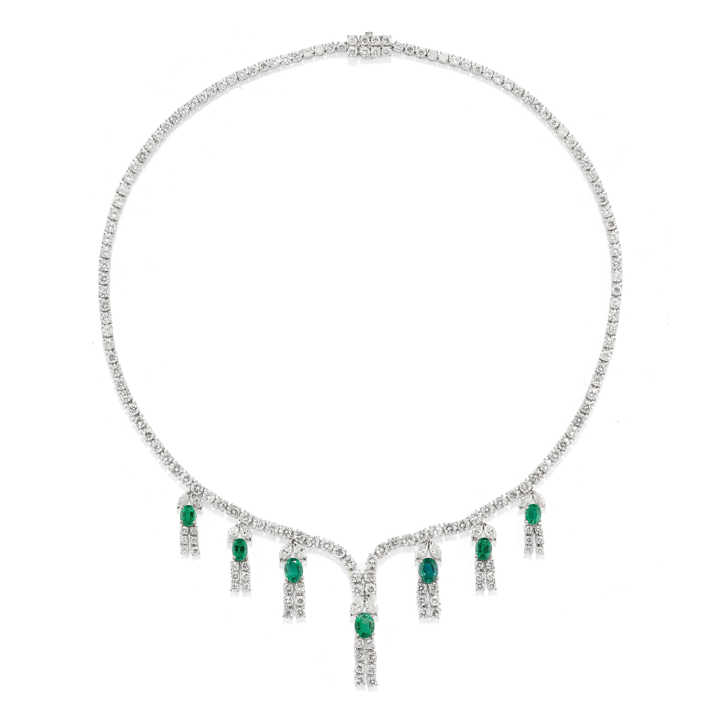 Demi parure in oro bianco 18k con smeraldi e diamanti