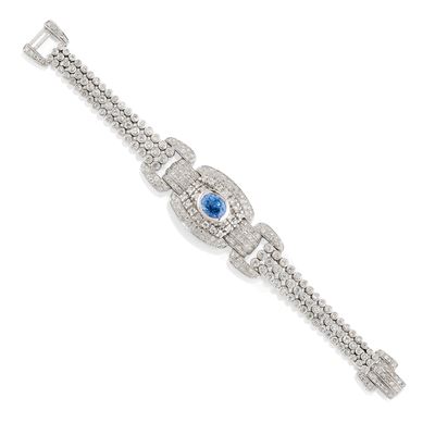 Bracciale in oro bianco 18k con zaffiro ovale e diamanti
