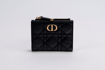 Portafoglio Dahlia in pelle cannage nero con dettagli in metallo dorato
