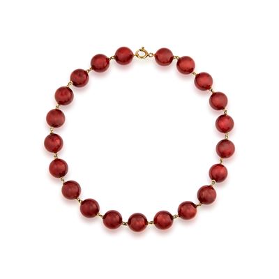 Collana a filo in oro giallo 18k con corniola (boules in pietra dura)