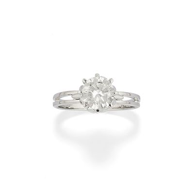 Anello solitario, oro bianco 18k con diamante taglio brillante