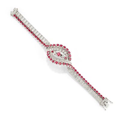 Bracciale in oro bianco 18k con rubini e diamanti