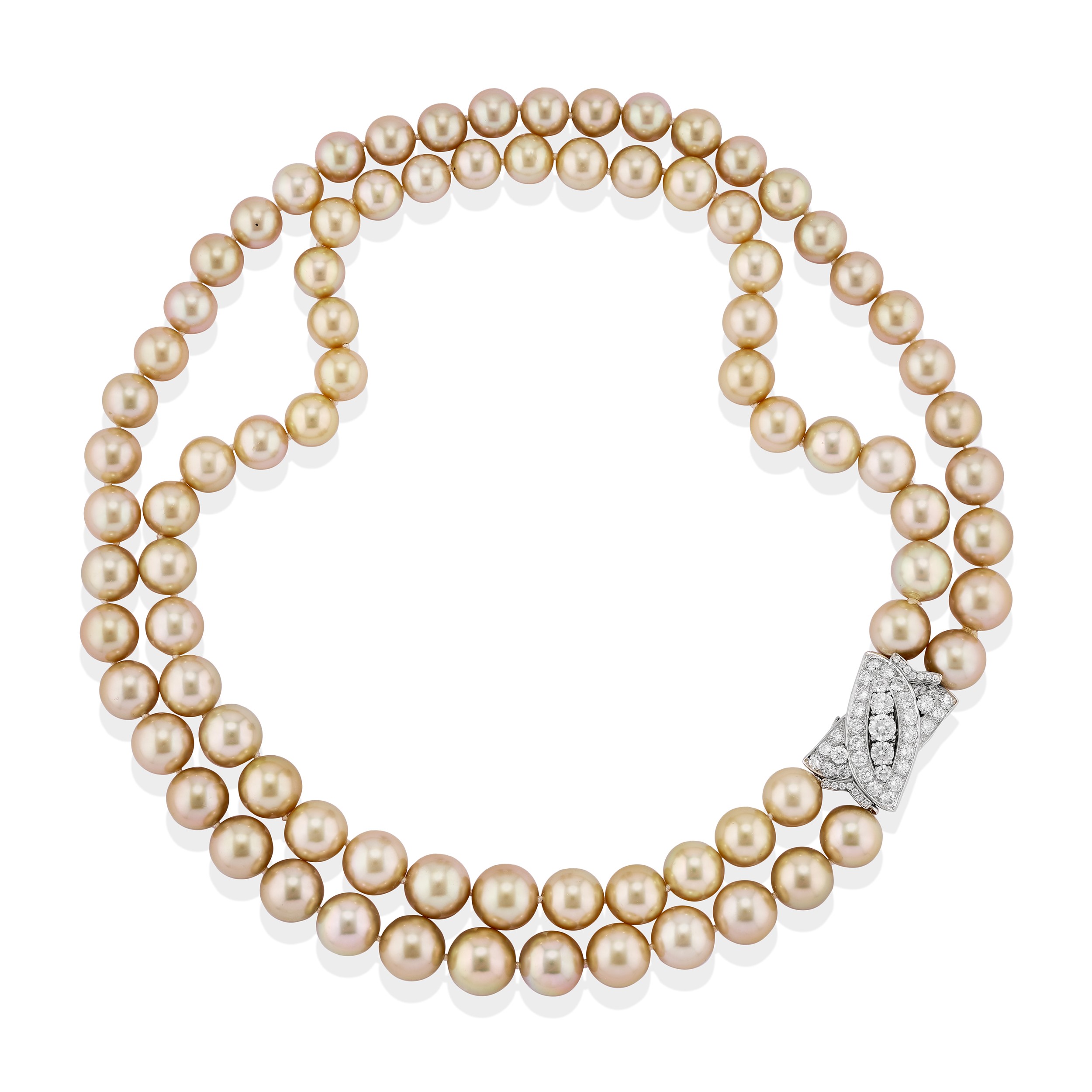 Demi-parure, perle South Sea golden, in platino e oro bianco 18k